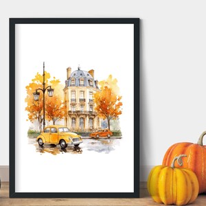 París en cartel de otoño, arte de París, otoño en París, cartel de Francia, París en arte de otoño, arte de Francia, imagen de París, arte de París imprimible, París a4