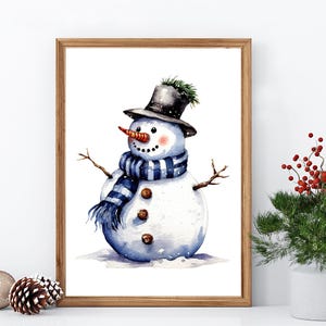 Snowman print a4 Snowman poster Snowman picture winter art christmas print Snowman wall print Snowman decor festive Snowman picture a4 snow