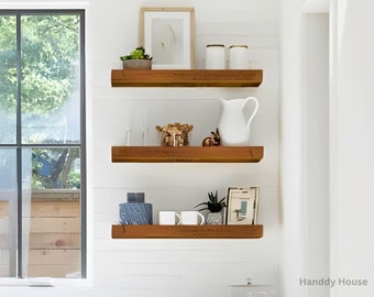 Set of 3 Wooden Bathroom Shelves, Wooden Floating Shelves, Bathroom Organizer, Wall Shelves, Kitchen Shelves, Plant Shelves, Wood Shelves