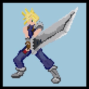 Cloud Cross Stitch, Final Fantasy Cross Stitch Pattern, FF7 Cross Stitch, Gaming Cross Stitch, RPG Cross Stitch