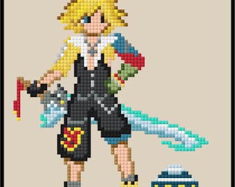 Tidus cross stitch, FFX cross stitch, Final Fantasy cross stitch, Final Fantasy 10 cross stitch, gaming cross stitch