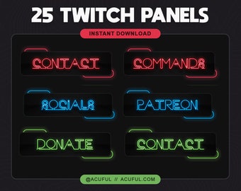 Twitch Neon Panels Pack in 3 colors | Twitch profile panel set | Professional clean stream panels | Streaming panels | Futuristic neon gfx