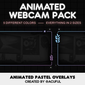 K&ouml;nnte beinhalten: Animierte Webcam-Overlays in Pastellfarben. Das Bild zeigt zwei verschiedene Webcam-Overlays mit einem blauen und rosa Rand. Der Text "ANIMATED PASTEL OVERLAYS" und "CREATED BY @ACUFUL" wird unter den Overlays angezeigt.