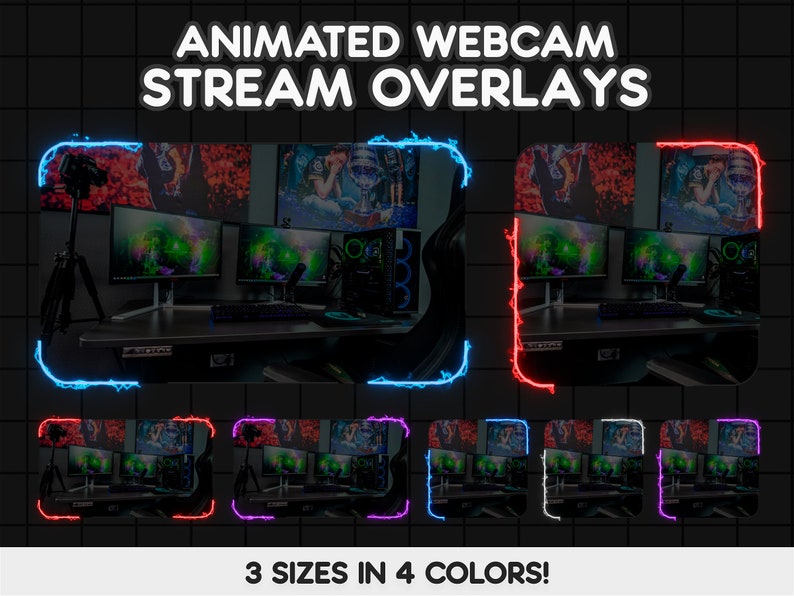 ANIMATED Electric Webcam Border Pack Neon Webcam Overlays for Twitch, TikTok, Youtube Cute Vibrant Animated Frames Stream Overlay image 1