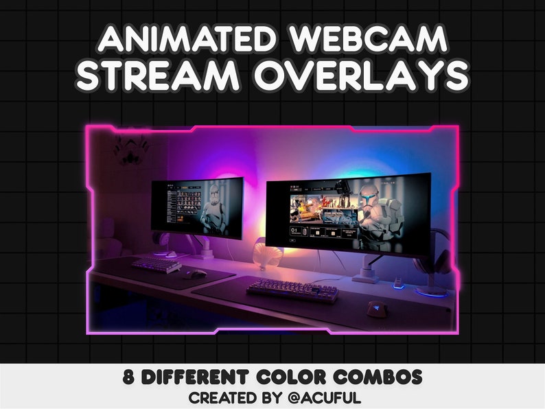 8 ANIMATED Gradient Webcam Border Pack Webcam Overlays for Twitch, Youtube, Tiktok Soft Gradient Neon Overlays Cute Cyberpunk image 5