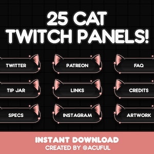 Cute Stream Panels | Aesthetic Cat Profile Panel Set for Twitch | Pastel Girl Designs | Kawaii | Overlay Package | Twitch Panel Pack