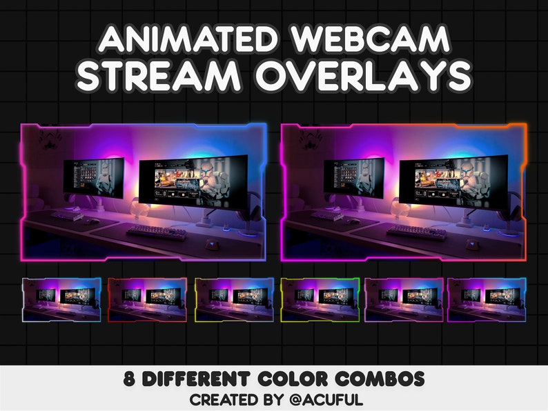 8 ANIMATED Gradient Webcam Border Pack Webcam Overlays for Twitch, Youtube, Tiktok Soft Gradient Neon Overlays Cute Cyberpunk image 1