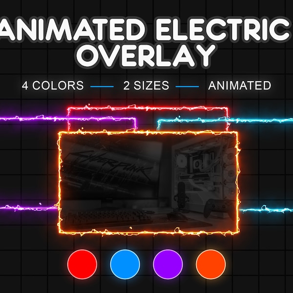 Animierte elektrische Kamera Overlay Border | Neon Overlays | Niedliche Cyberpunk Webcam Rahmen für Twitch, YouTube, Facebook und Kick | Personalisierbar