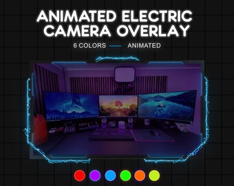Animated Electric Overlay in 6 colors | Twitch, Kick, TikTok, Facebook | Animated Neon Camera Border | Cute Cyberpunk Webcamera Frame | OBS