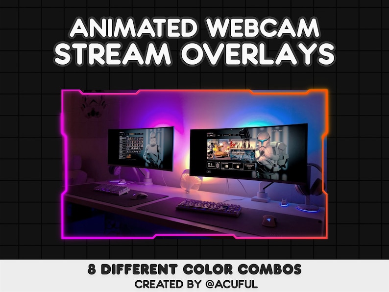 8 ANIMATED Gradient Webcam Border Pack Webcam Overlays for Twitch, Youtube, Tiktok Soft Gradient Neon Overlays Cute Cyberpunk image 3