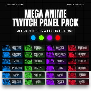 Anime Stream Panels - Twitch Profile Panels Designs - HD Quality - Anime Stream Pack - Twitch Panels Package - Manga Designs