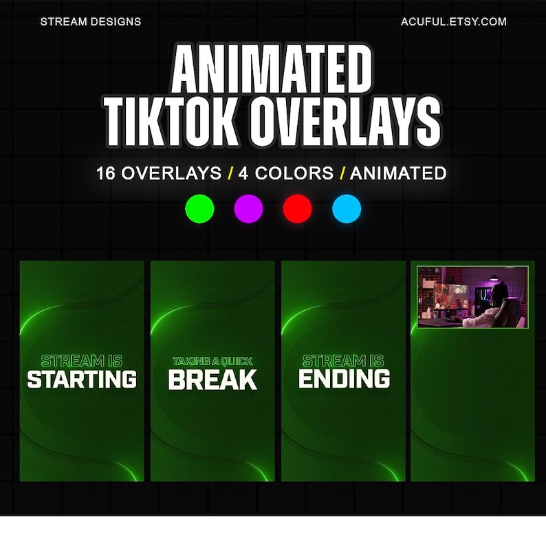Paquete de superposiciones de TikTok / Gráficos animados de neón para transmisiones en vivo / Escenas para creadores en vivo / Diseños de marcos verticales para cámara web imagen 5