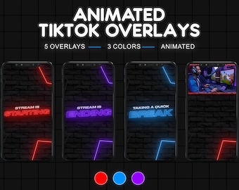 ANIMATED TIKTOK Streaming Overlay Pack | Tiktok Live Animated Designs | Electric Neon Stream Scene Pack | Cute Vibrant | Stream Frames