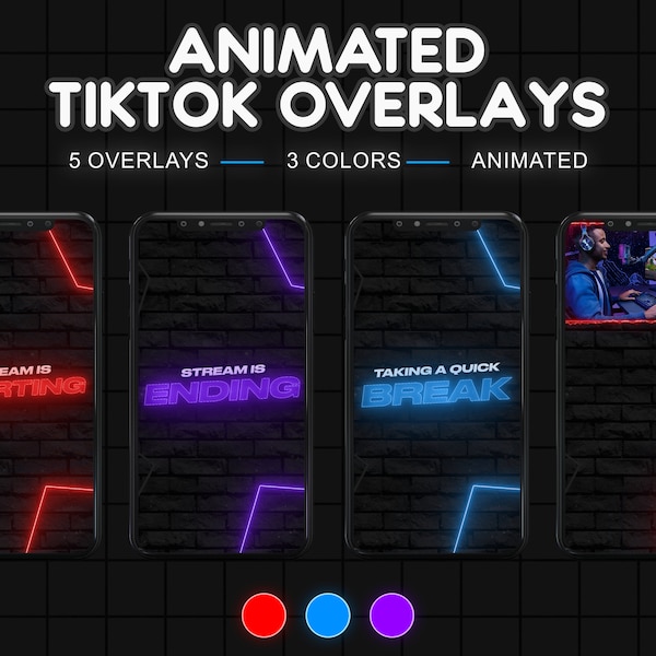 ANIMIERTES TIKTOK Tracking Overlay Paket | Tiktok Live Animierte Designs | Electric Neon Stream Szenenpaket | Webkamera Überlagerung | Bordürenmuster