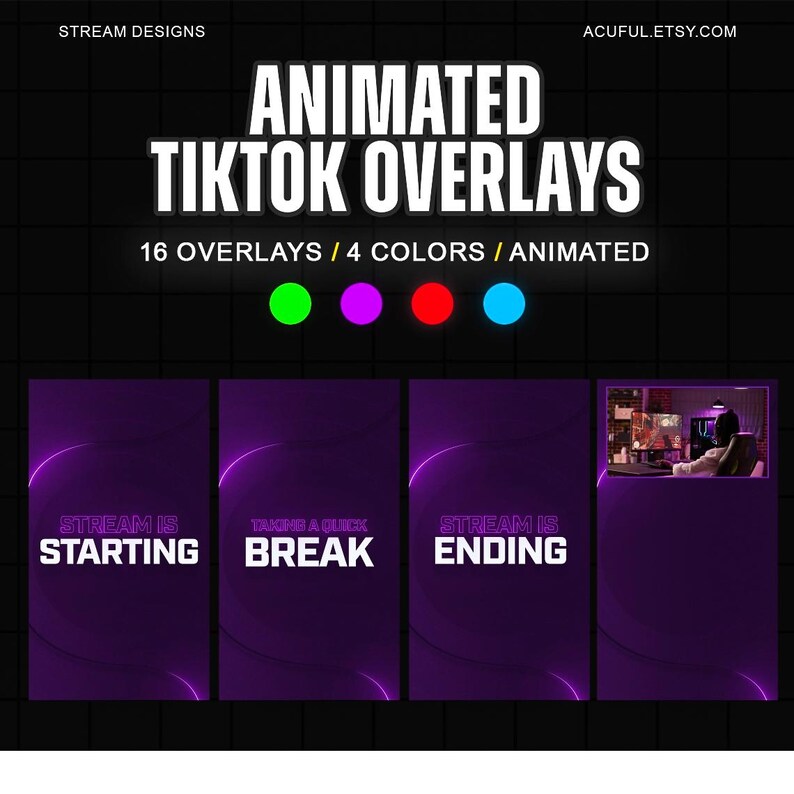 Paquete de superposiciones de TikTok / Gráficos animados de neón para transmisiones en vivo / Escenas para creadores en vivo / Diseños de marcos verticales para cámara web imagen 4