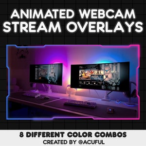 8 ANIMATED Gradient Webcam Border Pack Webcam Overlays for Twitch, Youtube, Tiktok Soft Gradient Neon Overlays Cute Cyberpunk image 2