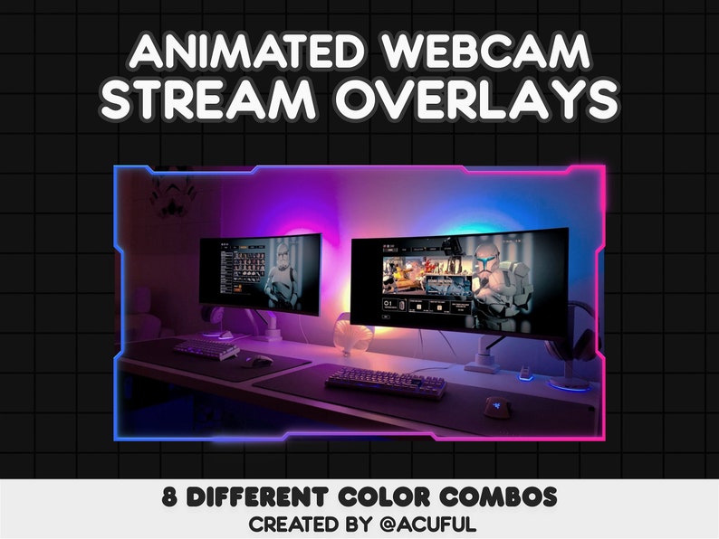 8 ANIMATED Gradient Webcam Border Pack Webcam Overlays for Twitch, Youtube, Tiktok Soft Gradient Neon Overlays Cute Cyberpunk image 2