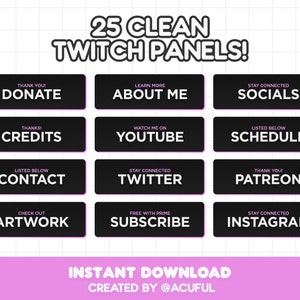 x25 Twitch Panels Pack Professional clean stream profile panels Minimal Twitch panel Stream Panels Pack Clean Twitch Profile Panels image 2