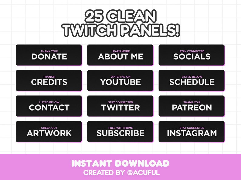 x25 Twitch Panels Pack Professional clean stream profile panels Minimal Twitch panel Stream Panels Pack Clean Twitch Profile Panels image 2