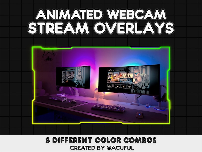 8 ANIMATED Gradient Webcam Border Pack Webcam Overlays for Twitch, Youtube, Tiktok Soft Gradient Neon Overlays Cute Cyberpunk image 6
