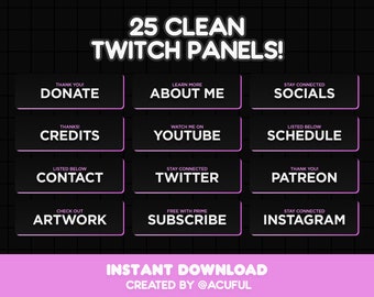 x25 Twitch Panels Pack | Professional clean stream profile panels | Minimal Twitch panel | Stream Panels Pack | Clean Twitch Profile Panels