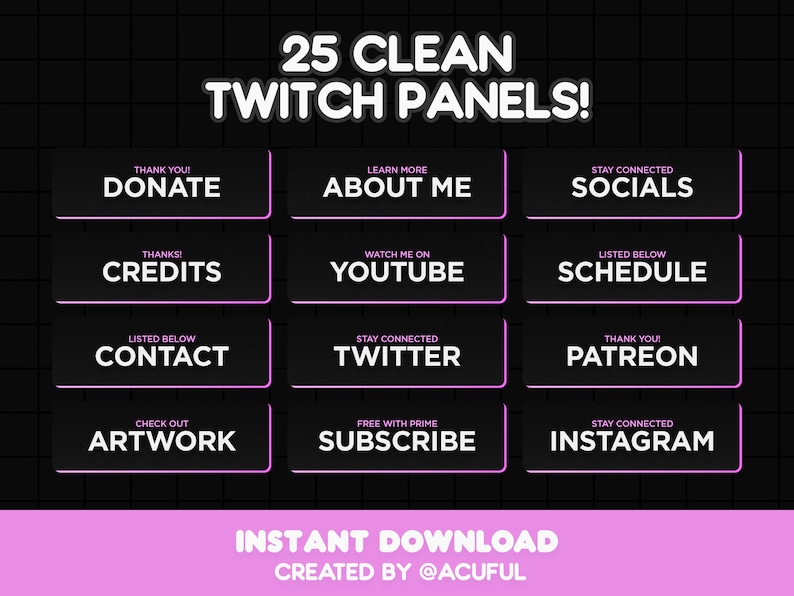 x25 Twitch Panels Pack Professional clean stream profile panels Minimal Twitch panel Stream Panels Pack Clean Twitch Profile Panels image 1