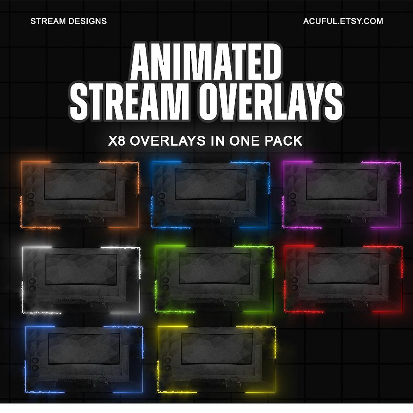 Animated Neon Twitch Stream Package | Custom HD Overlays | Kick OBS ...