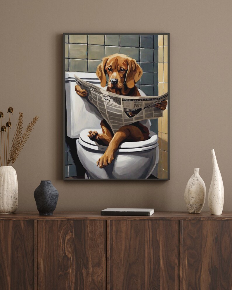 Funny Dog Art Bathroom Decor Toilet Humor Funny Bathroom Dog Digital ...