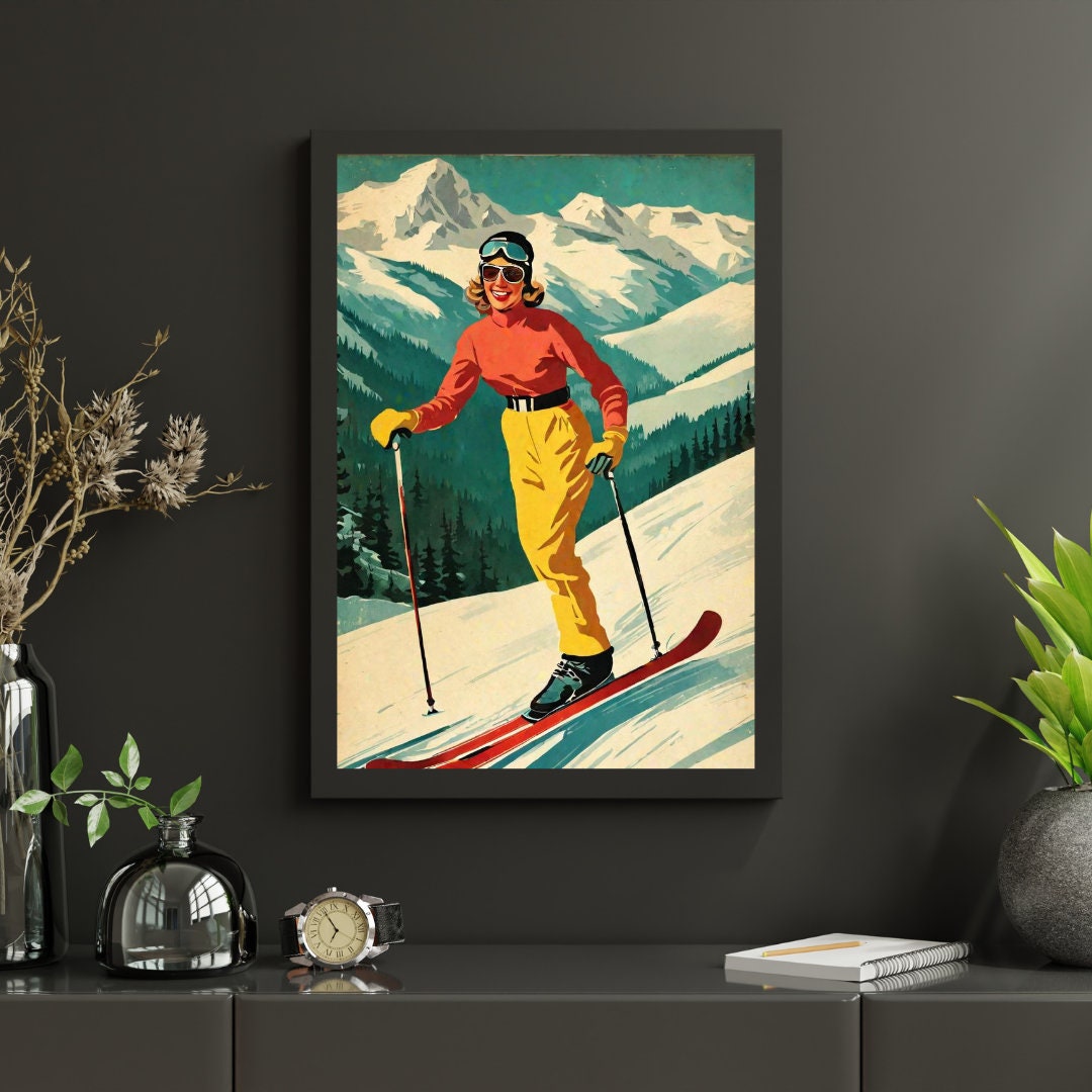 Vintage Ski Poster Printable Classic Winter Sports Retro Wall Art ...