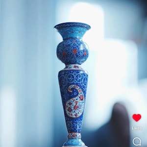 Candles stick Holder blue copper minakari Haftsin  Enamel Handcrafted  Haftseen candlesticks& mirror Persian New Years Noroz