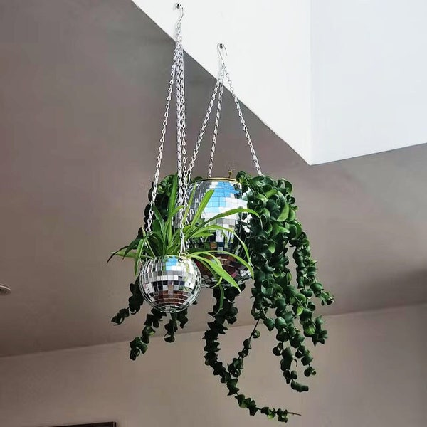 Disco Ball Hanging Planter - 3 Sizes - Handmade Retro Design - New Home Gift - Gift for Her - Birthday Gift - Mirror Tiles