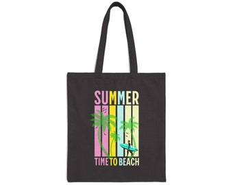 Time to Beach draagtas van katoenen canvas voor de zomer