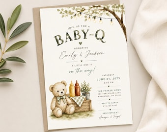 Baby-Q Baby Shower Invitation, Gender Neutral Rustic Backyard BBQ Sprinkle Invite (5x7) (Physical or Digital)