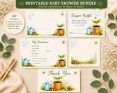 Little Sprout Baby Shower Bundle Printable Digital | Garden Baby Shower Prediction Cards, Diaper Raffle, Advice Cards, Thank You Cards