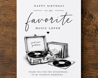 Vinyl Record Birthday Card, Music Lover Record Player Birthday Card, 5x7 Folded Physical Greeting Card