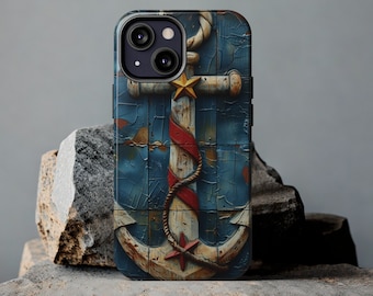 Nautical Phone Case Sailing Lovers Hard Case Gift for Sailors Blue Ship Anchor Graphic iPhone Cover Boat Lovers Gift Phone Case for Dad Gift