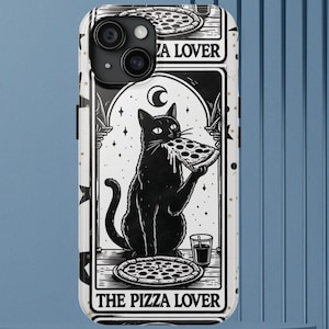 Amateur de pizza coque pour iPhone chat noir pour iPhone 11 12 13 14 15 16 Pro Max Tarot Card Look coque de téléphone portable cadeau pour maman amoureuse des chats esthétique céleste