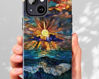 Stained Glass Sunset Ocean Waves Tough iPhone Case