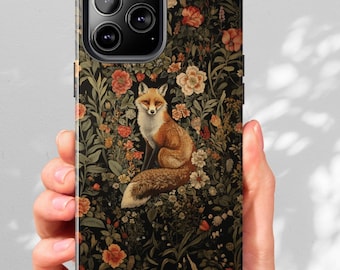 Botanical iPhone Case Floral William Morris Aesthetic iPhone 11 12 13 14 15 16 Pro Max Fox Cellphone Woodland Animal Colorful iPhone 16 Case