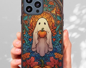 Stained Glass Ghost iPhone Case: Spooky Halloween Pumpkin Phone Cover