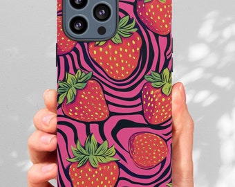 Strawberry Zebra Print Phone Case: Trendy Fun Gift