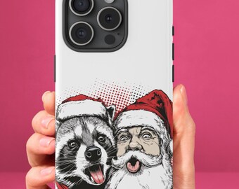 Feral Christmas iPhone Case Raccoon Santa iPhone 11 12 13 14 15 16 17 Pro Max Funny Christmas Cellphone Gift for Dad Festive iPhone 17 Case