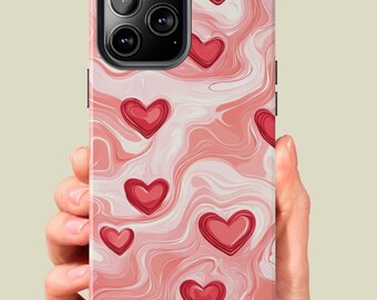 Cute iPhone Case Hearts iPhone 11 12 13 14 15 16 Pro Max Coquette Aesthetic Cellphone Cover Gift for Mom Water Ripple Look Trendy iPhone 15