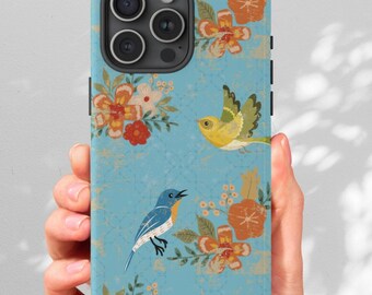 Cottagecore Floral Bird Phone Case: Vintage Garden Design
