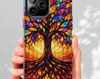 Colorful iPhone Case Stained Glass Look Tree of Life iPhone 11 12 13 14 15 16 17 Pro Max Nature Tree Spring Stained Glass Aesthetic iPhone