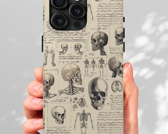 Medical iPhone Case Human Anatomy iPhone 11 12 13 14 15 16 Pro Max Retro Newspaper Aesthetic Cute Gift for Nurse Skeleton Biology Phone Case