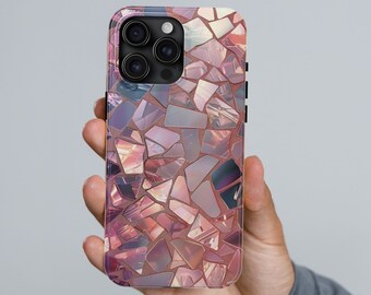 Mosaic iPhone Case Pink Cellphone Case Gift for Her iPhone 11 12 13 14 15 Pro Max Preppy Aesthetic Collage Shiny iPhone Case Tough For Wife