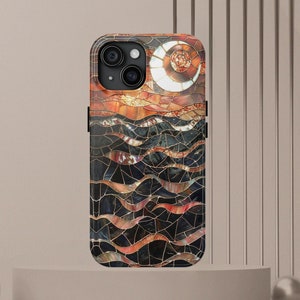 Mosaic iPhone Cover Stained Glass Aesthetic Dark Waves Sun Moon Samsung Galaxy Phone Case Tough iPhone 11 12 13 14 15 Pro Max Gift for Her