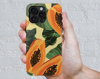 Papaya iPhone Case Cute Tropical Aesthetic iPhone 11 12 13 14 15 16 Pro Max Mom Gift Retro Botanical Orange Papaya Lover Gift Cellphone Case