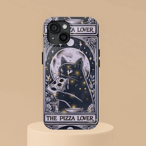 Tarot Card Phone Case for Pizza Lovers, Black Cat Lovers iPhone Case Celestial Vibes Cat Mom Gift for Sister Cute Gift for Her Gift for Wife